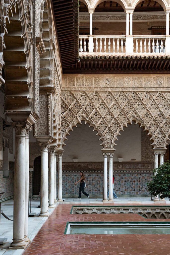 Royal alcazar moorish courtyard in seville spain