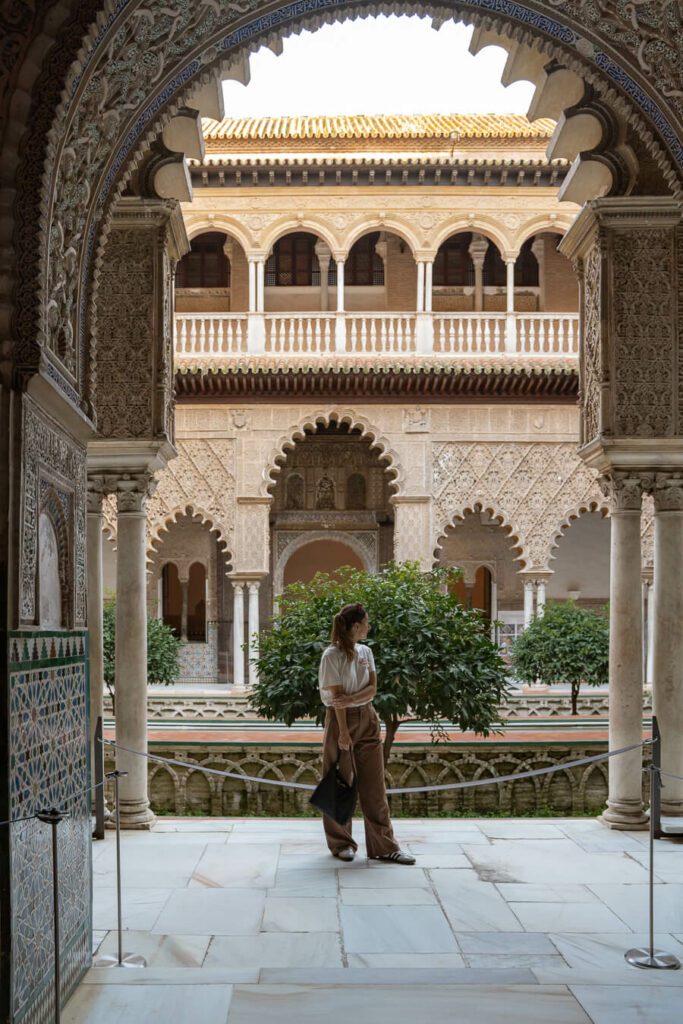 woman, me at the royal alcazar of seville spain