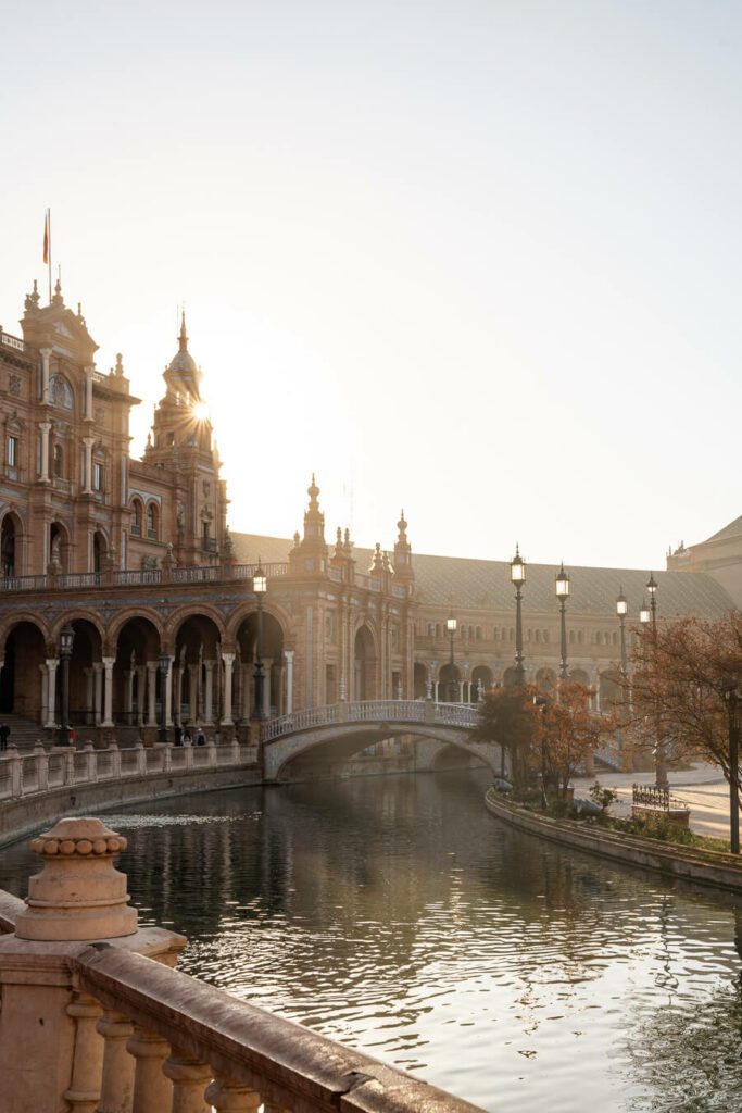 Plaza de espana in seville spain at sunrise in winter