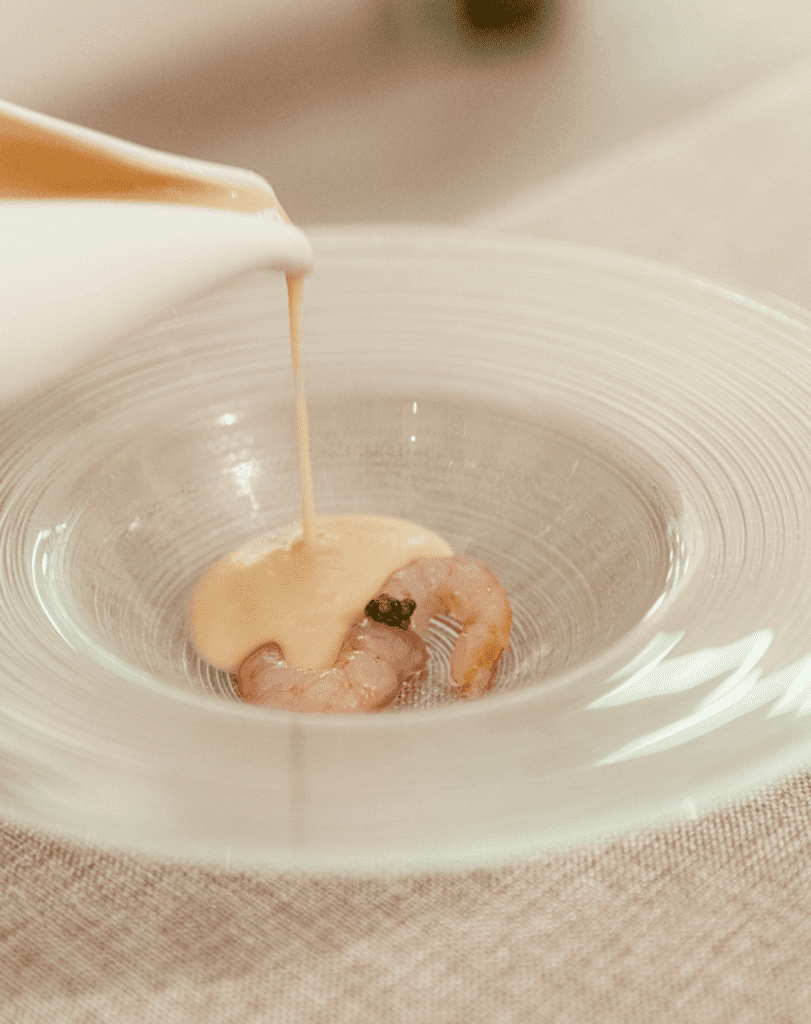 shrimp with cold almond soup