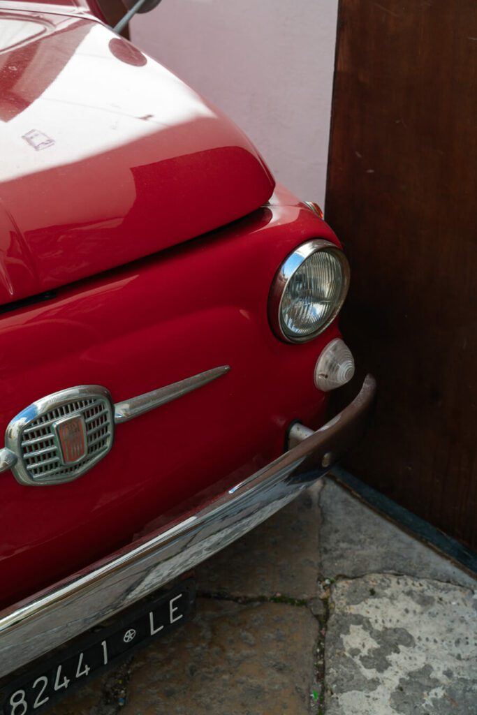 classic red fiat in puglia italy