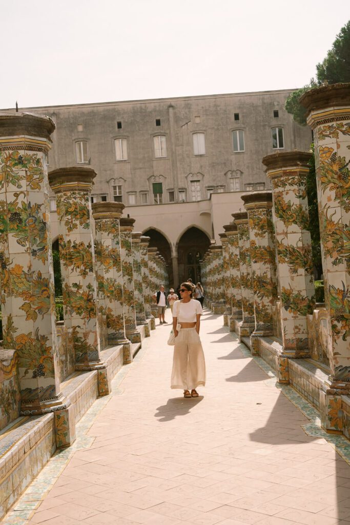 woman, me at the cloister of Complesso Monumentale di Santa Chiara