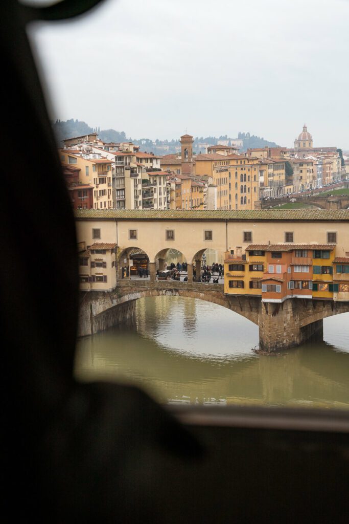 view of florence from uffizi gallery window- best view in florence italy