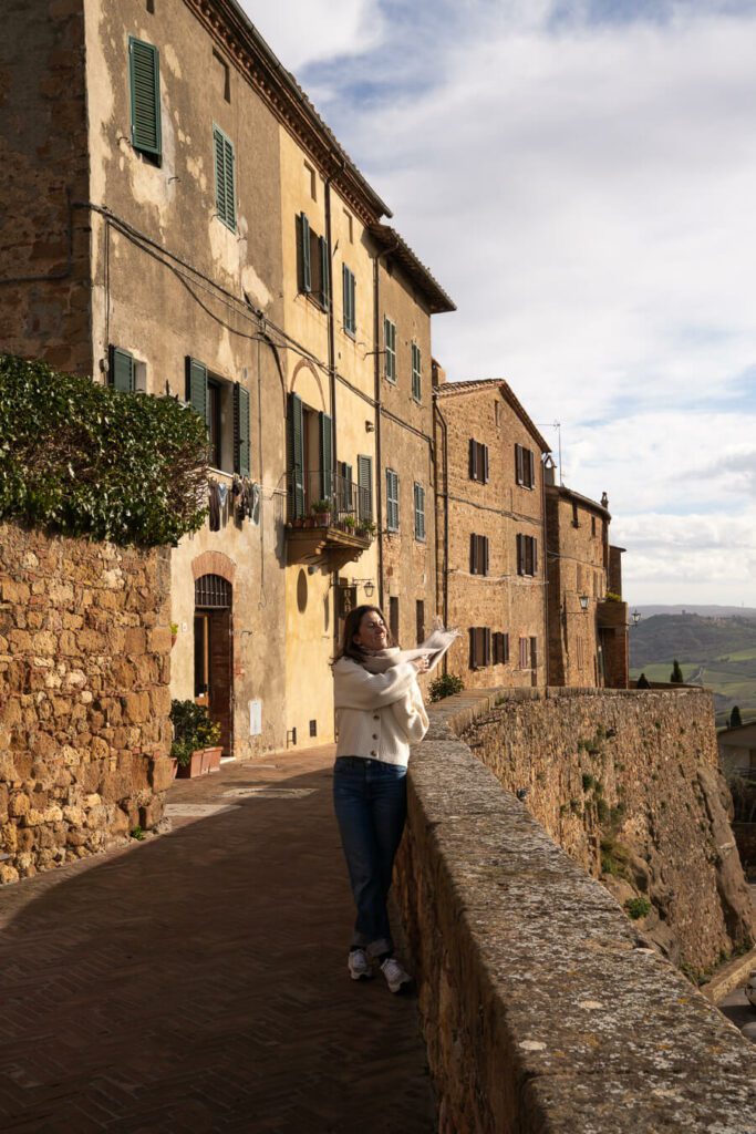 woman, me on the pienza italy village walls