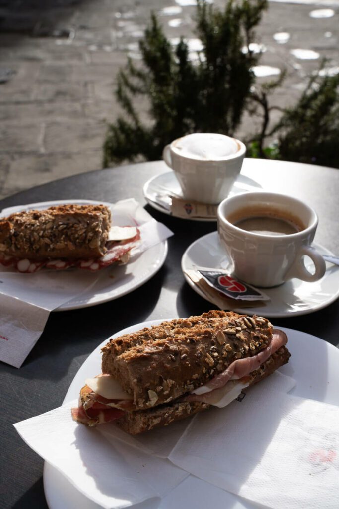 a sandwich and coffee in italy