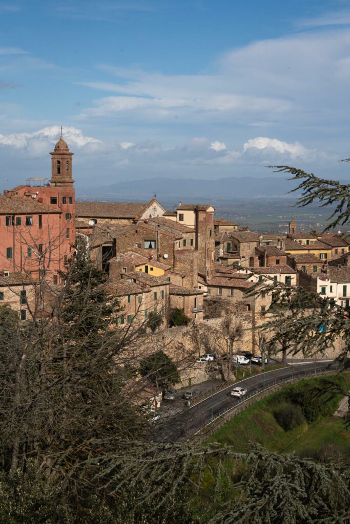 view of montepulciano italy from a car park viewpoint