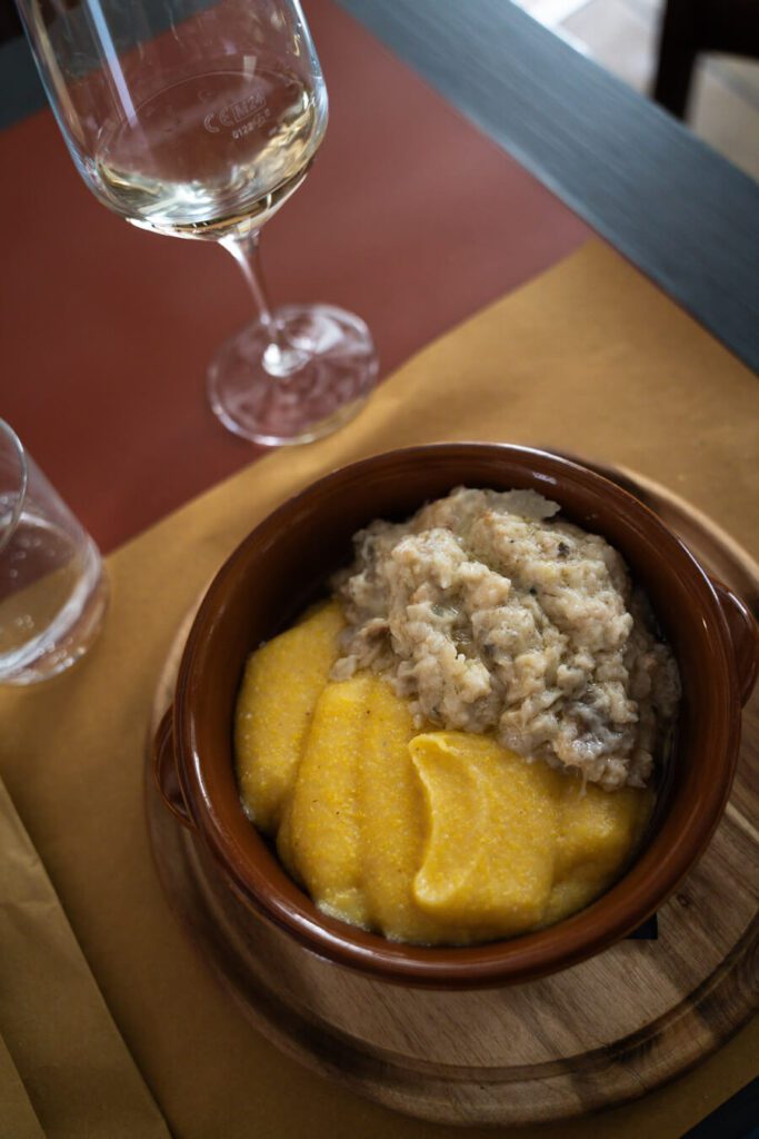 polenta with stewed cod in a restaurant in Verona