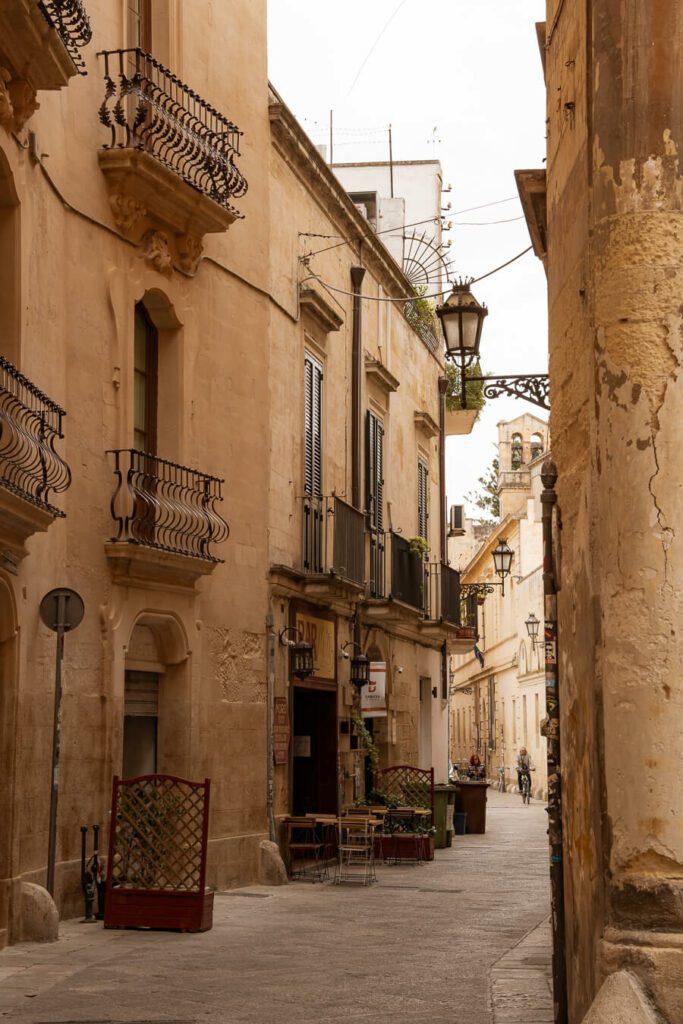 a side street with restaurant in lecce italy
