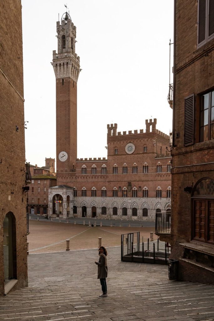 woman, me entering piazza del campo, italy