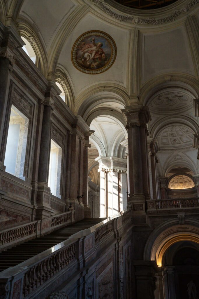 details of the grand staircase at reggia di caserta in naples