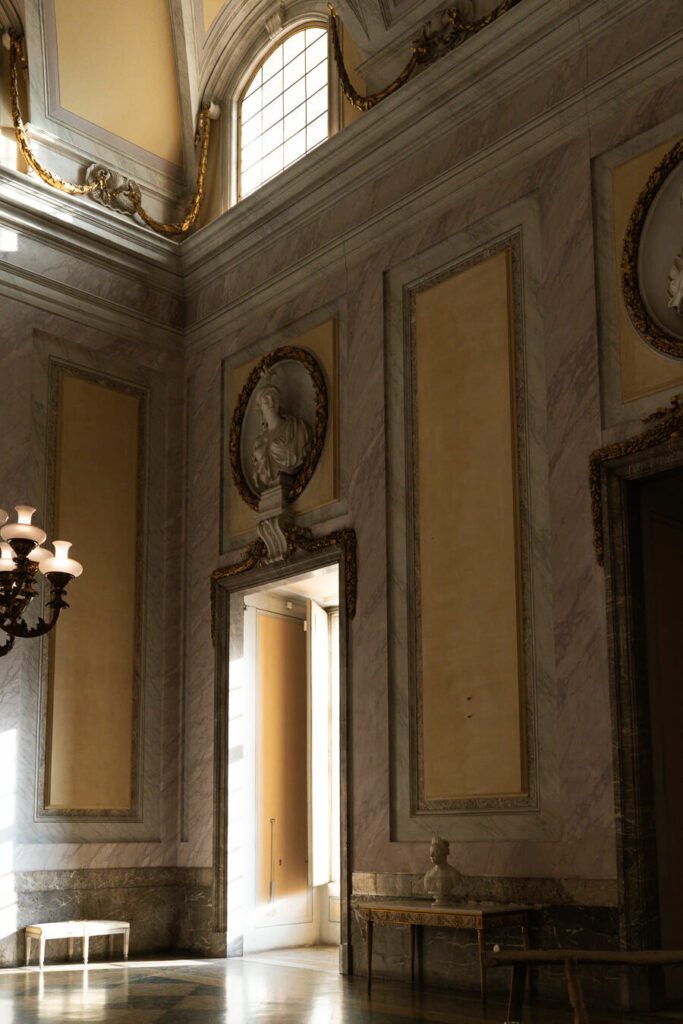 royal apartments with floodlit windows in caserta