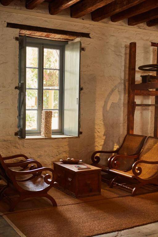 interior of boutique hotel in hydra greece