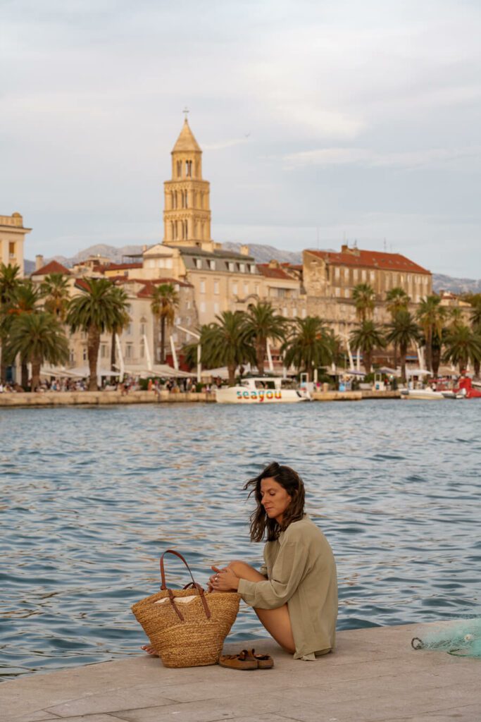 woman, me in split old town center at sunset