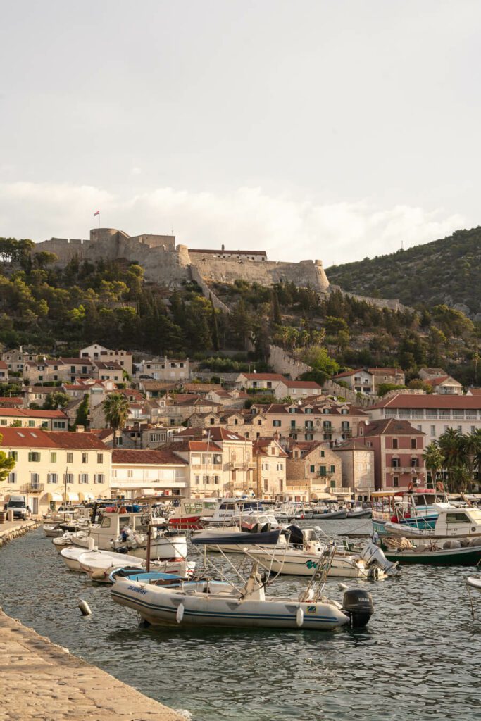 view of hvar town at sunrise