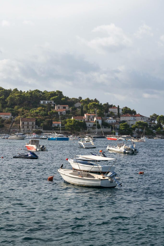 hvar town with buildings and boats