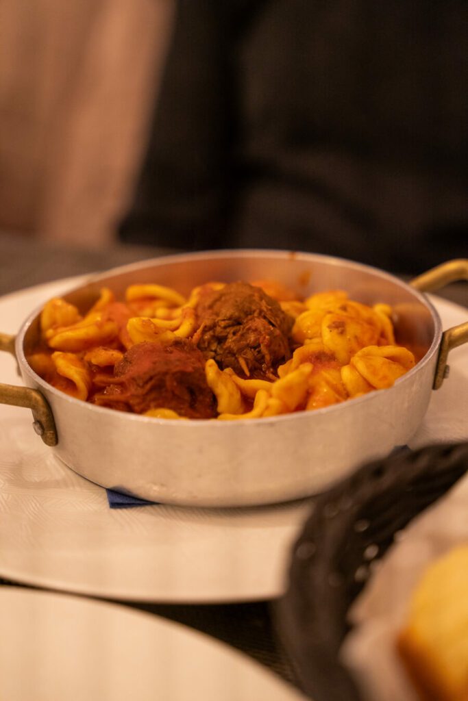 orecchiette with braciole in bari restaurant