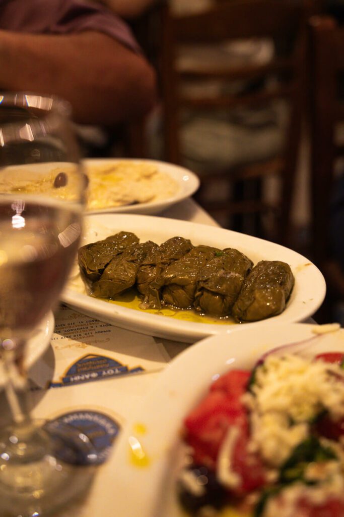 stuffed vine leaves in athens restaurant