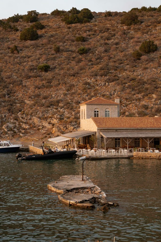 mandraki beach resort at sunset