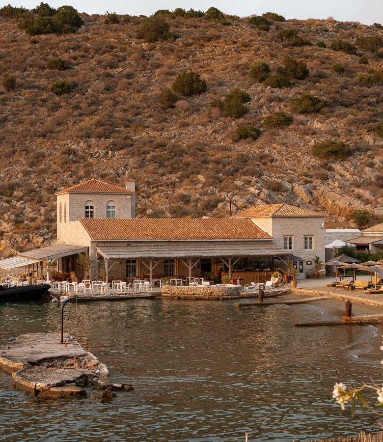 mandraki beach resort at sunset