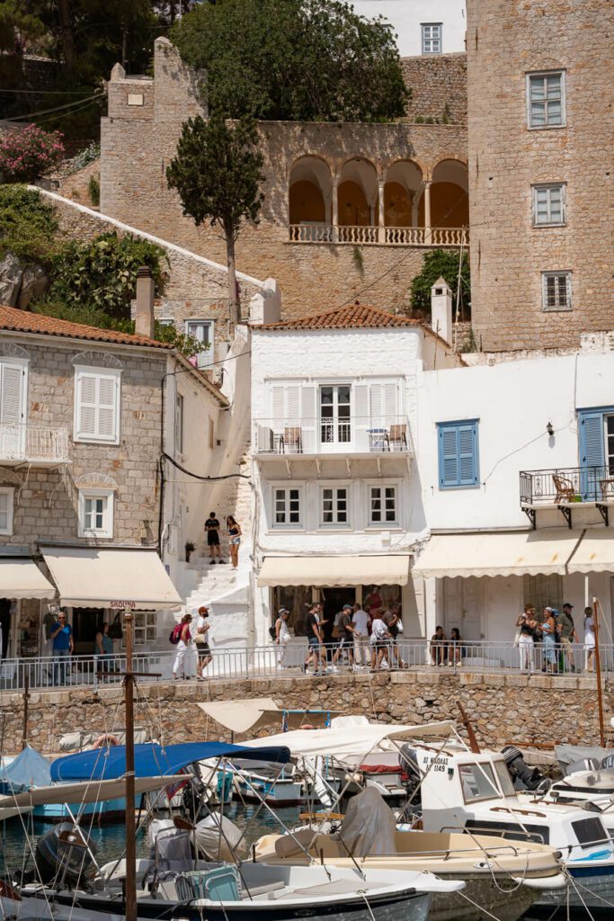 hydra town harbour with boutiques