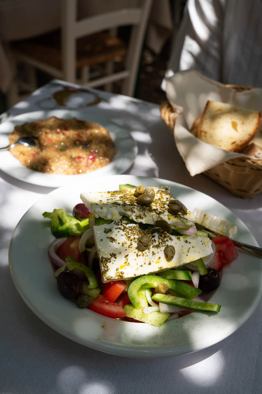 greek salad in a hydra taverna