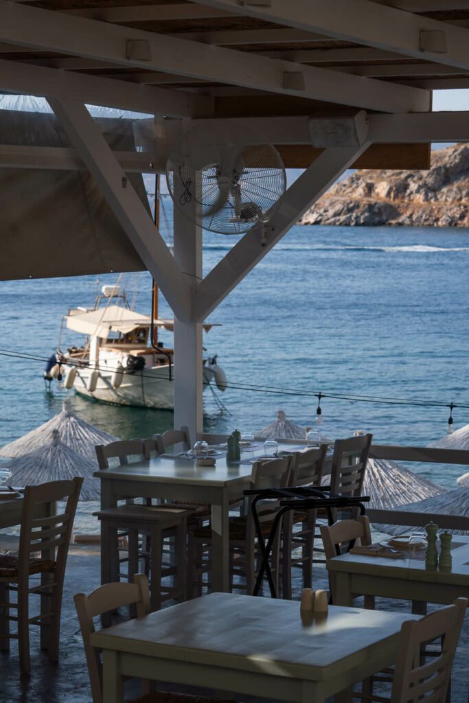 a taverna overlooking the sea in hydra greece