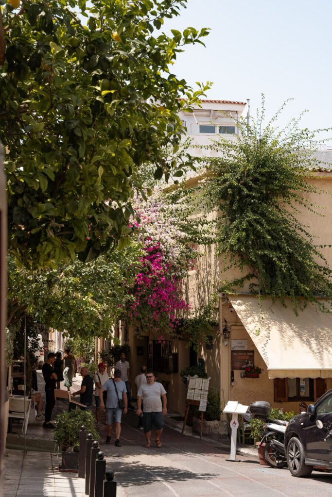 a sunny street in plaka athens