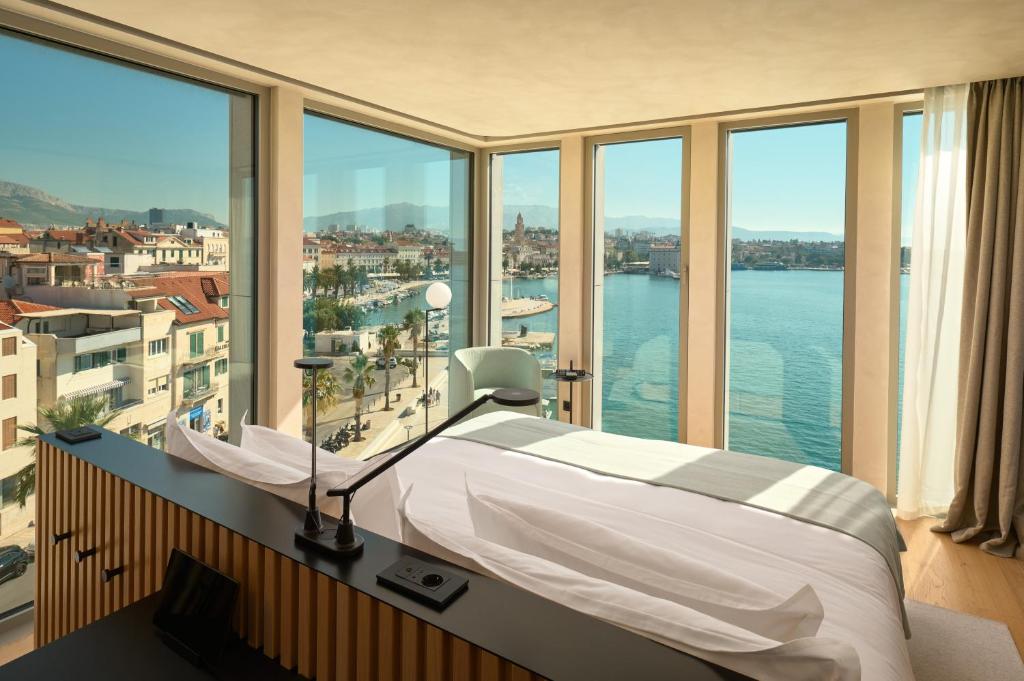 luxury hotel room with view of split