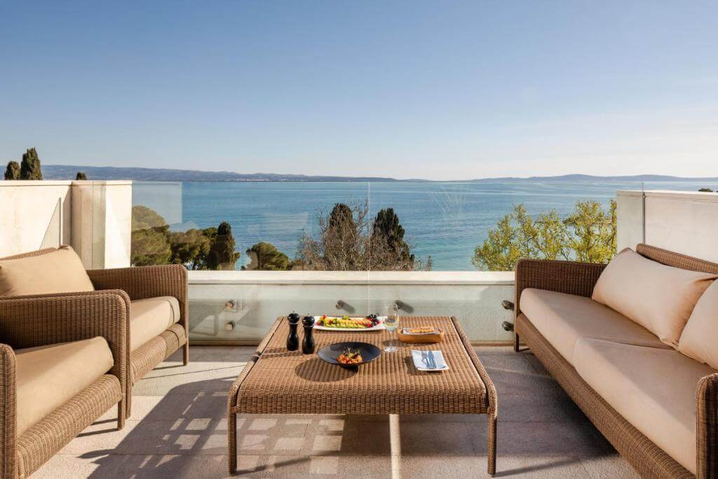 ocean view terrace at luxury hotel in split