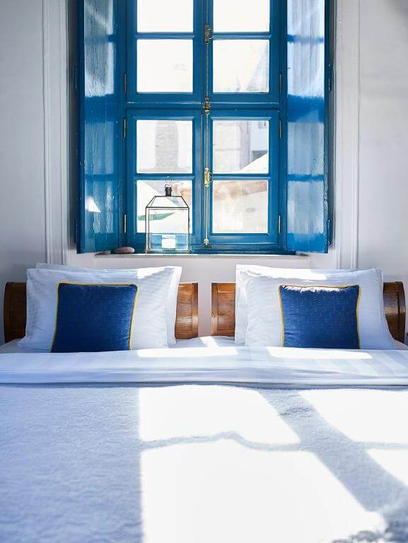 bedroom at Orloff, one of the best hotels in hydra greece