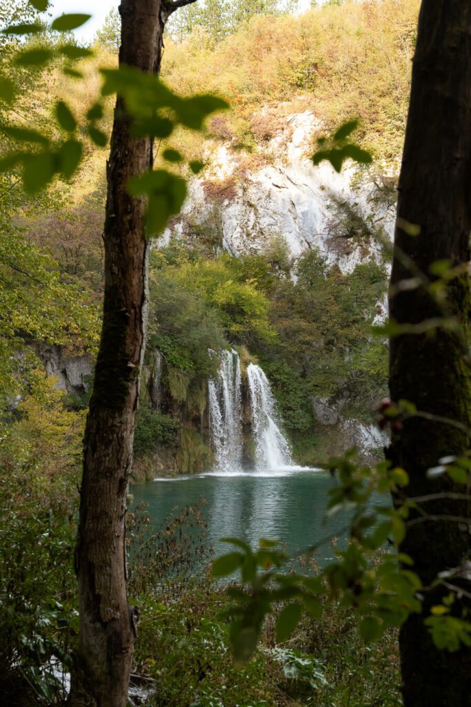 a small waterfall at plitvice lakes croatia