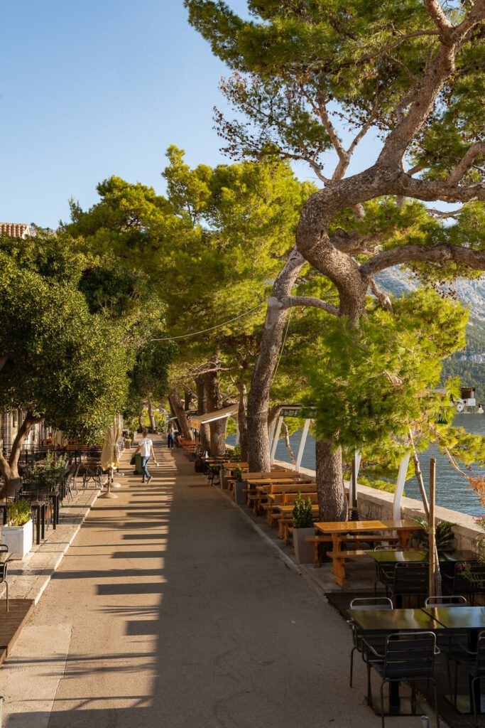 street in korcula old town with many restaurants