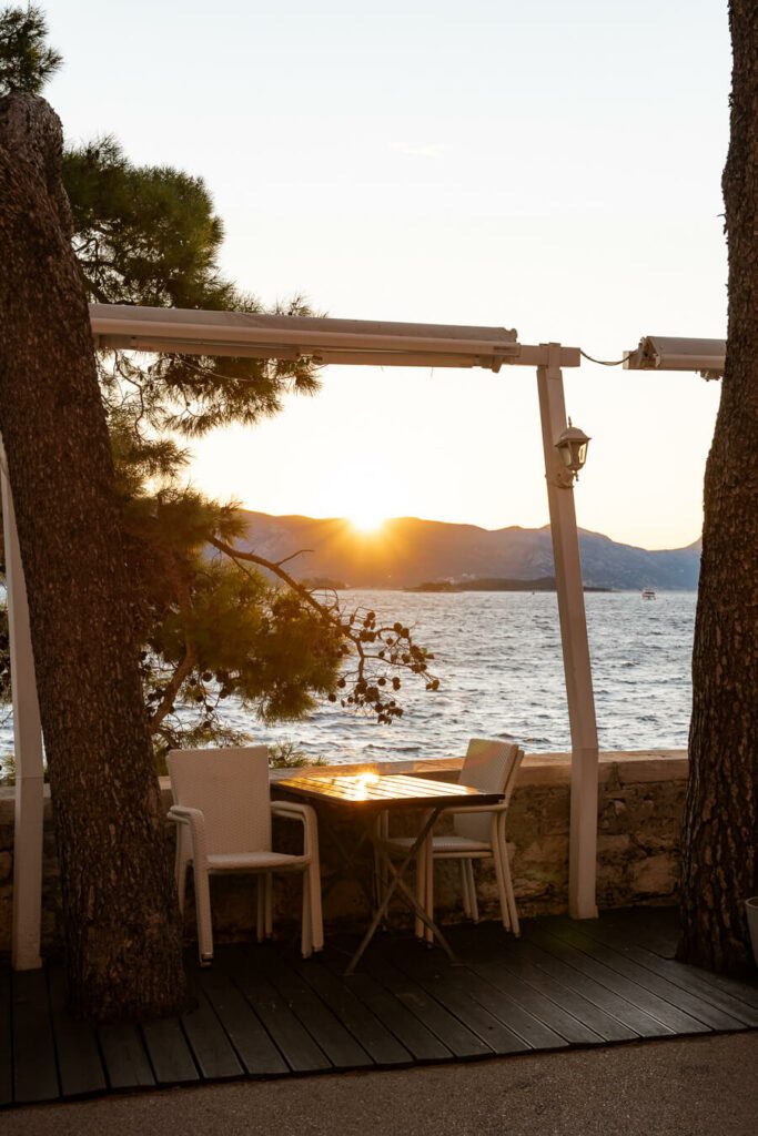 sunrise over mountains in korcula island