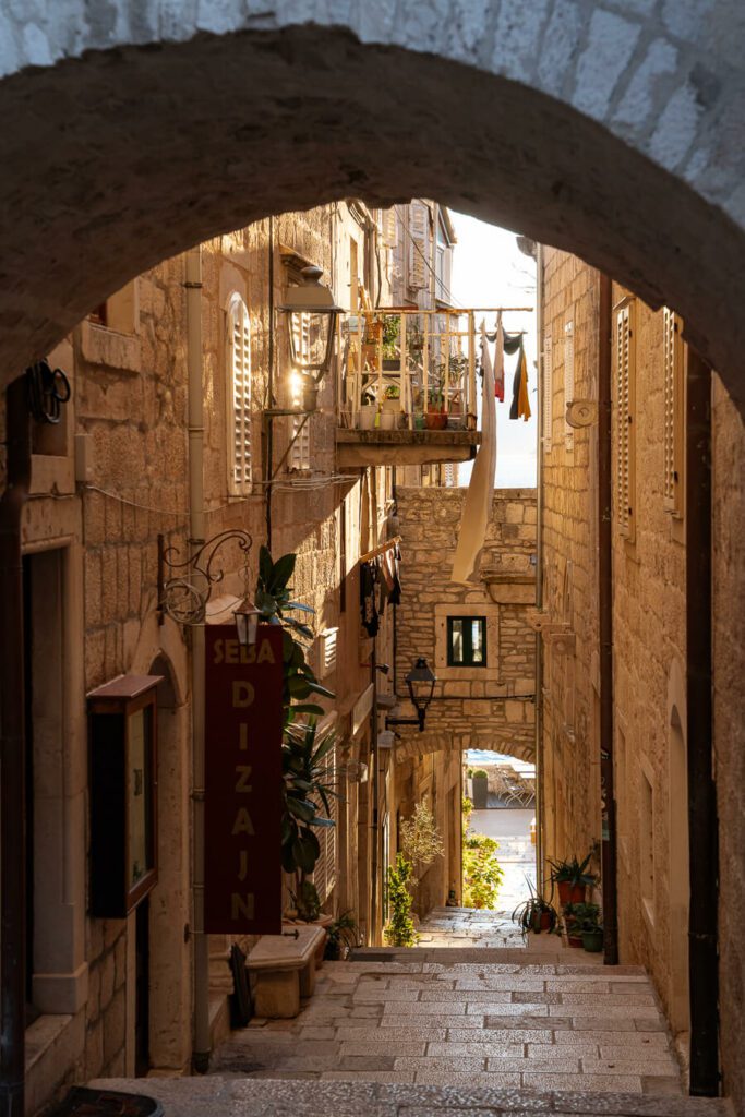 sunlit street in korcula old town