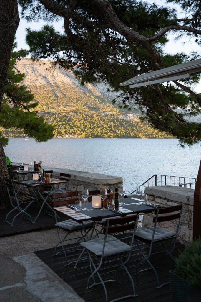 outdoor seating with sea views in korcula restaurant