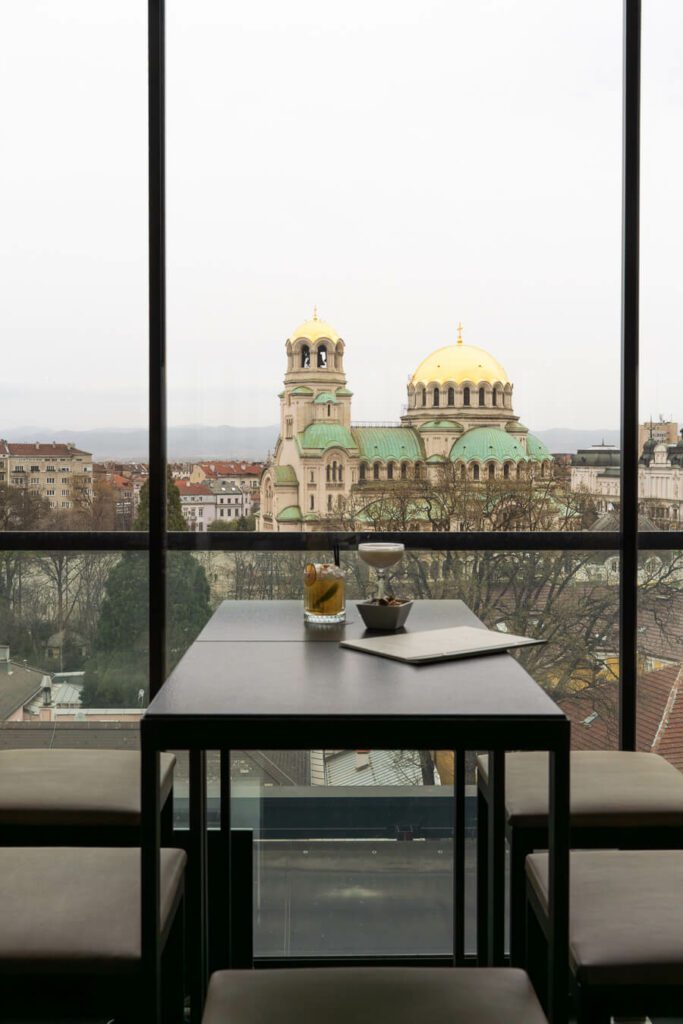 cocktails at sense hotel rooftop, one of the best hotels in sofia bulgaria