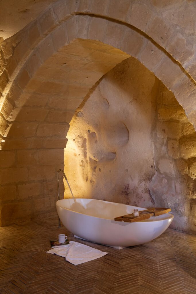 bathroom with free standing tub at Il palazzotto matera