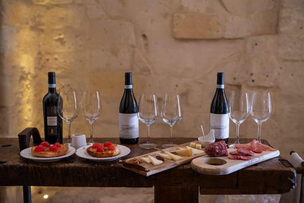 wine tasting set up at il palazzotto winery