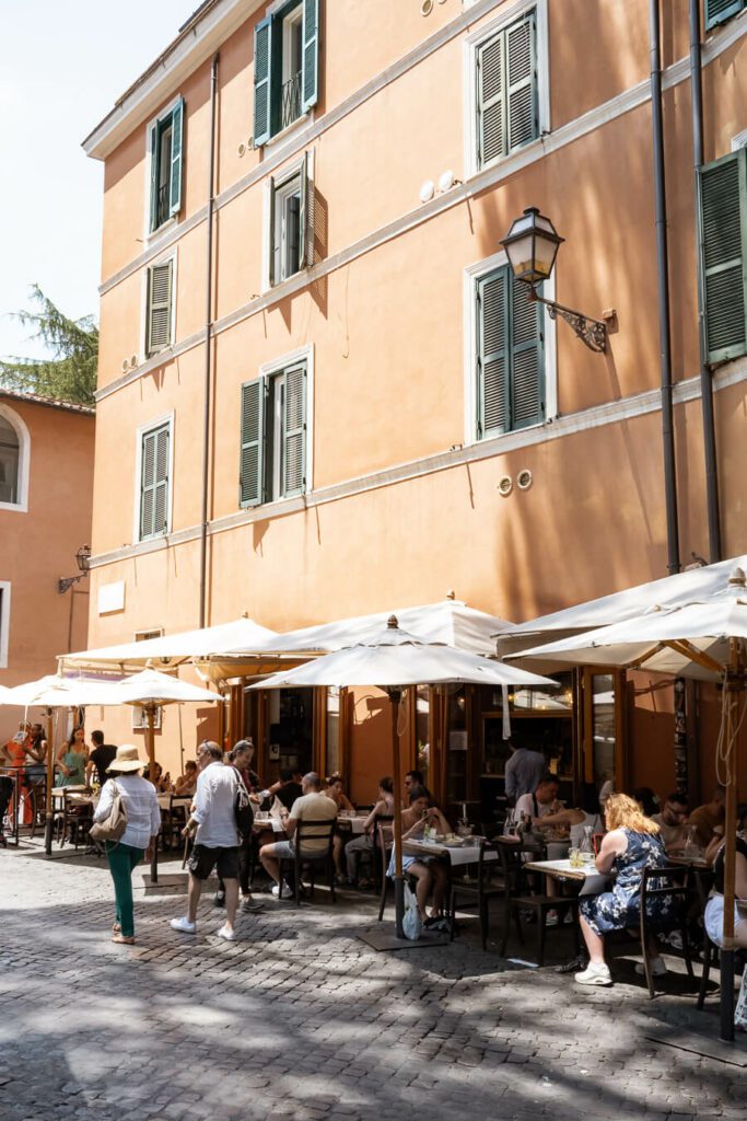 street with restaurant in trastavere