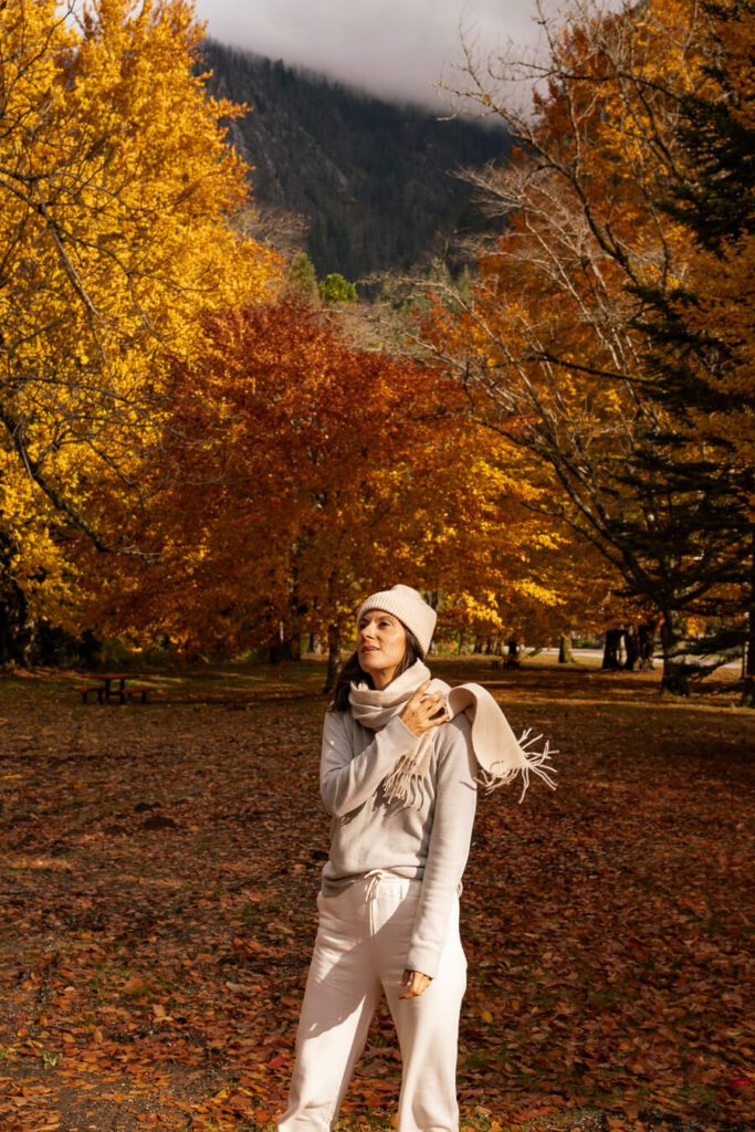 woman, me in the north cascades surrounded by peak fall foliage