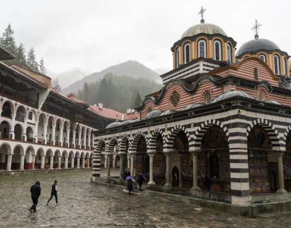 rila monastery in the rain