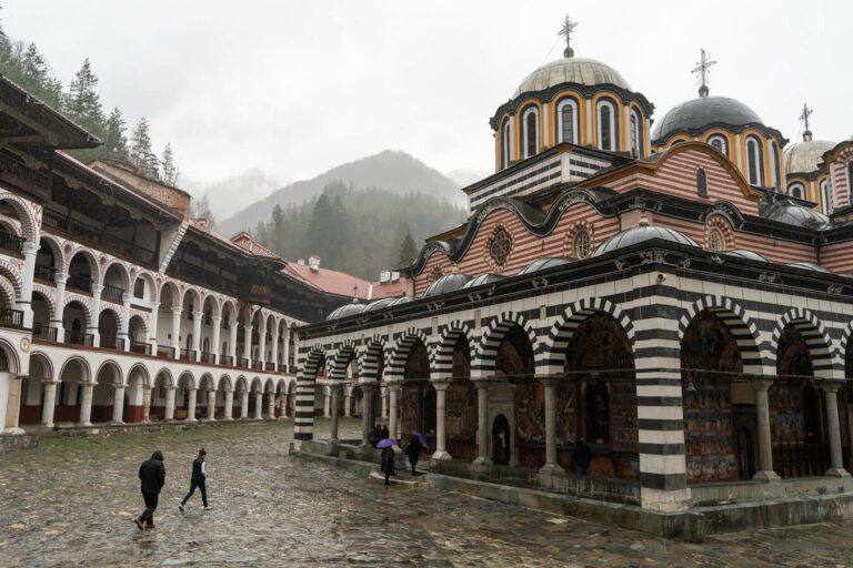 rila monastery in the rain