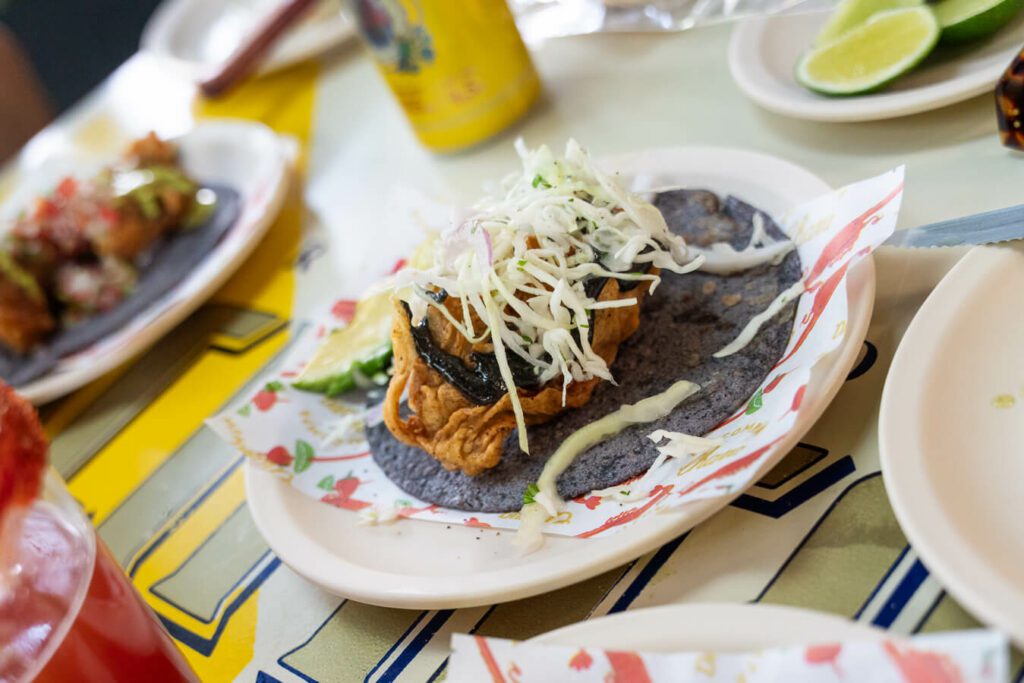 an oyster taco at one of the best restaurants in mexico city