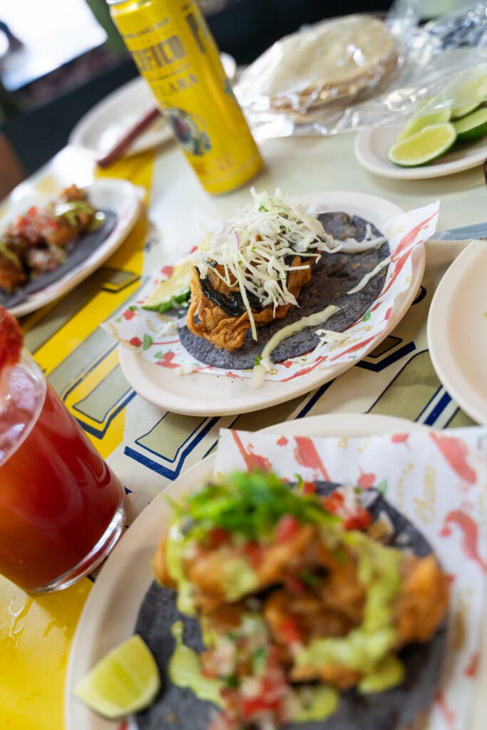 tacos and tostadas at mi compra chava mexico city