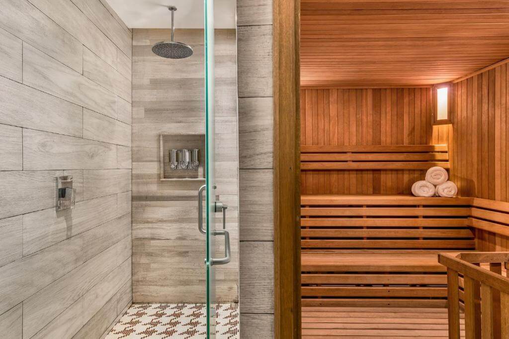 sauna and shower at live aqua spa mexico city