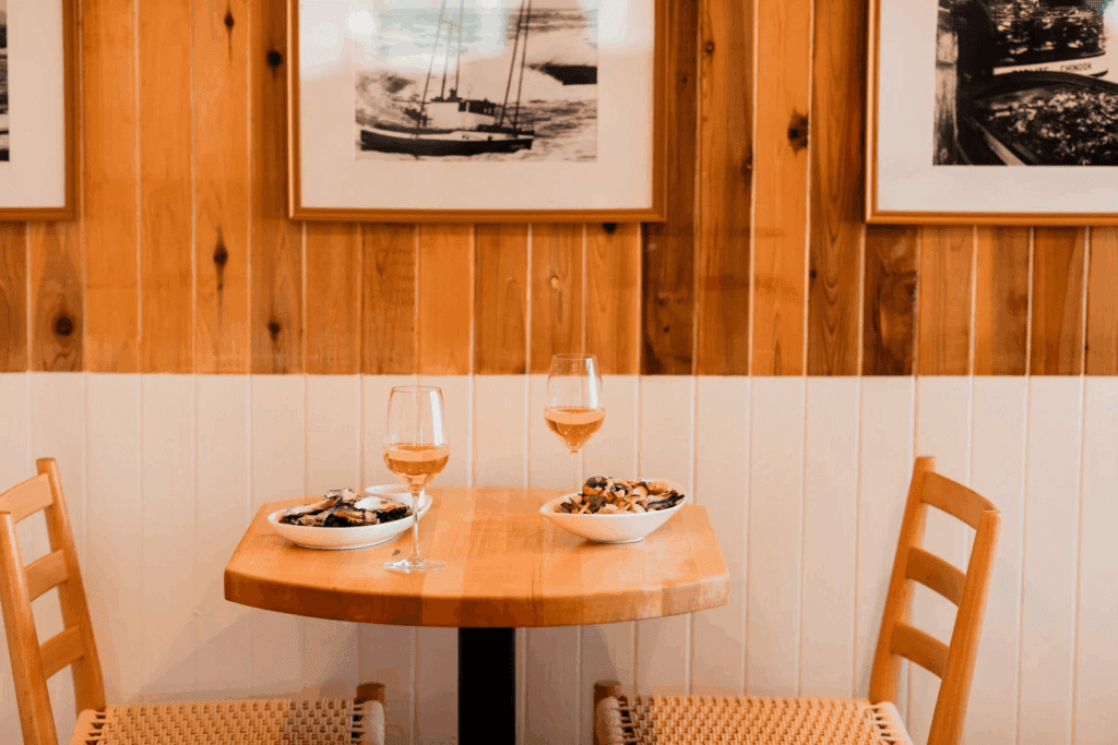 table for two wth dinner and wine