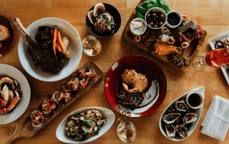 food spread at Anna's table one of the best restaurants in cannon beach