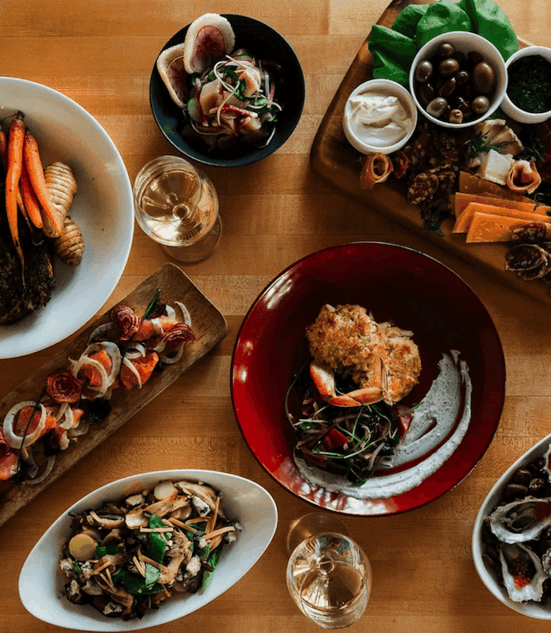 food spread at Anna's table one of the best restaurants in cannon beach