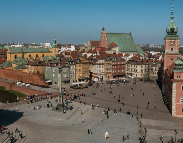 old town arial view of warsaw poland
