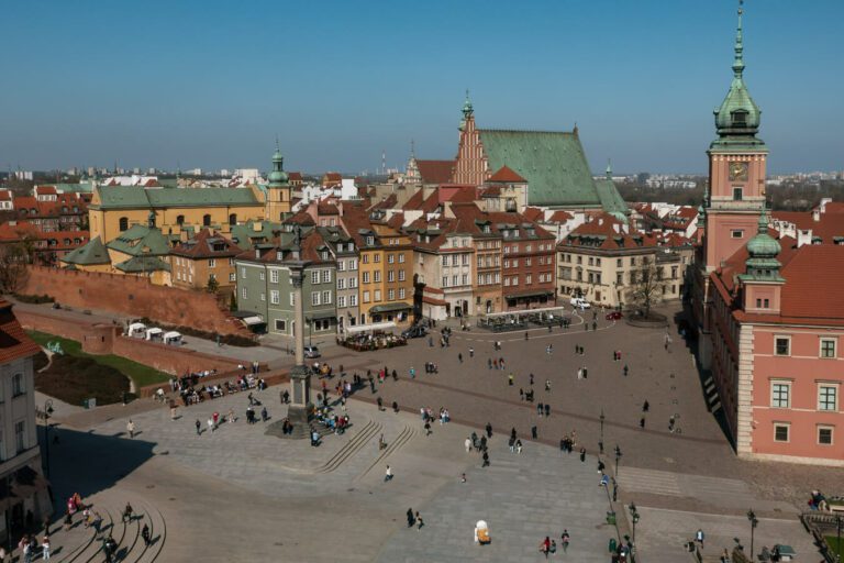 old town arial view of warsaw poland